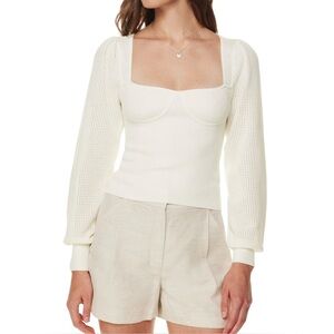Aritzia Wilfred Chance Sweetheart Neckline Sweater Light Birch Knit Sz L NWOT